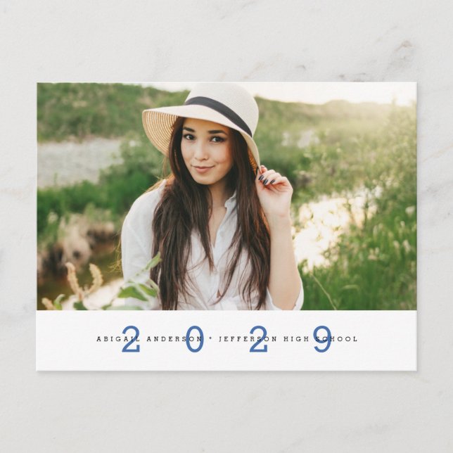 Modern Simple Photo Graduation Party Blue Postcard (Front)