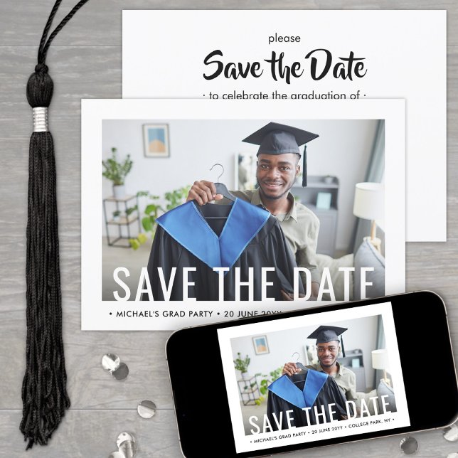 Modern Simple Photo Graduation Party Save the Date Invitation (Creator Uploaded)