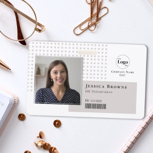 Modern Simple Photo Logo QR Barcode Beige White ID Badge