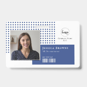 Modern Simple Photo Logo QR Barcode Deep Blue ID Badge