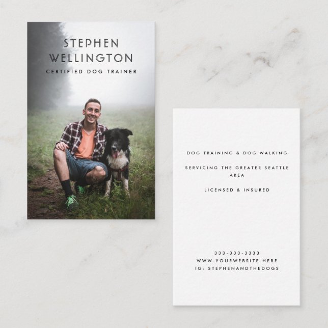 Modern Simple Photo Pet Sitter Dog Trainer Business Card (Front/Back)