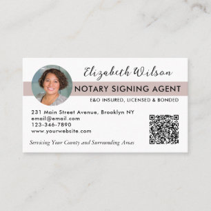 Modern Simple Photo QR Notary Signing Loan Agent Business Card