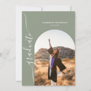 Modern Simple Photo Sage Green Graduation Invitation