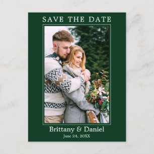 Modern Simple Photo Save The Date Green Postcard