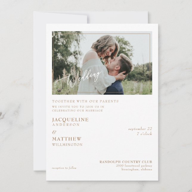 Modern Simple Photo Together with Parents Wedding Invitation (Front)