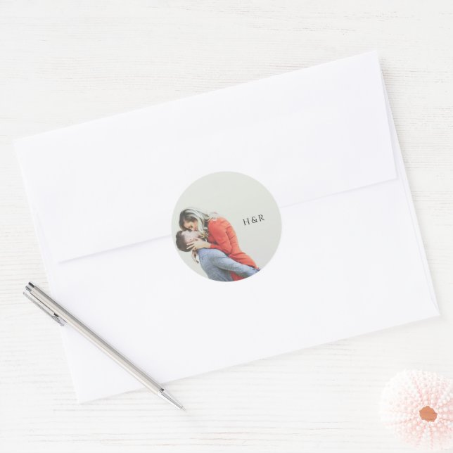 Modern Simple Photo Wedding Classic Round Sticker (Envelope)