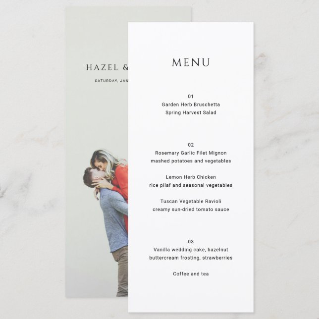 Modern Simple Photo Wedding Menu (Front/Back)