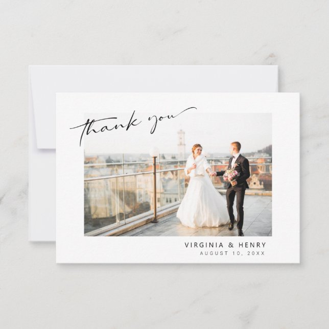 Modern Simple Photo Wedding Thank You Card (Front)