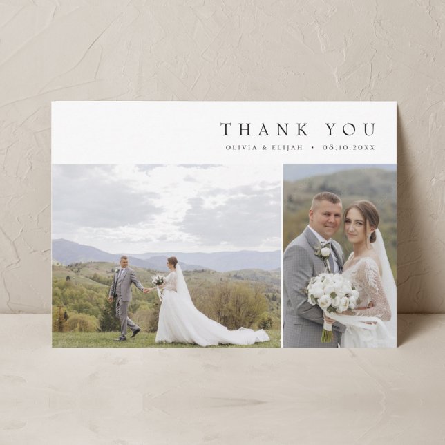 Modern Simple Photo Wedding W Note 3 Photos Thank You Card (Creator Uploaded)