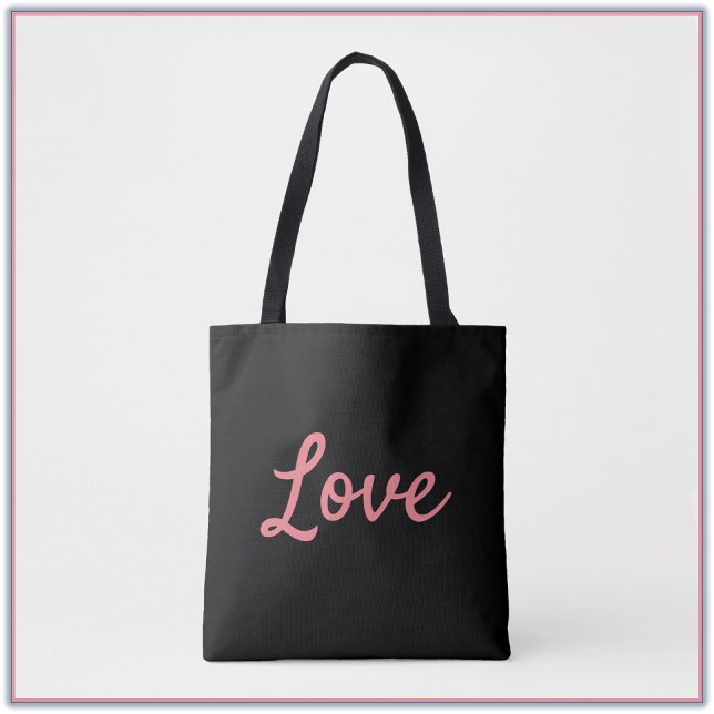 Modern Simple Pink and Black Love Tote Bag (Creator Uploaded)