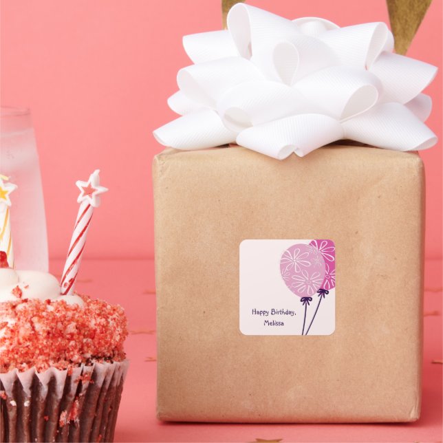 Modern Simple Pink Balloons Happy Birthday Square Sticker (Party)