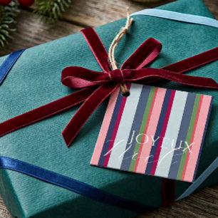 Modern Simple Pink Blue Photo Christmas Gift Tag