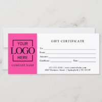 Modern Simple Pink Business Logo Gift Certificate