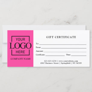 Modern Simple Pink Business Logo Gift Certificate