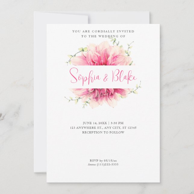 Modern Simple Pink Floral Framed White Wedding Invitation (Front)
