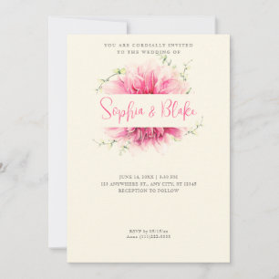 Modern Simple Pink Floral Framed Yellow Wedding Invitation