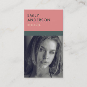 MODERN SIMPLE PINK GREY PERSONAL PHOTO IDENTITY BUSINESS CARD