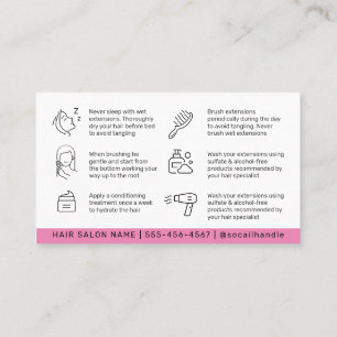 Modern Simple Pink Hair Extensions After Care Card