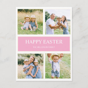 Modern Simple Pink Happy Easter 4 Family Photo Postcard