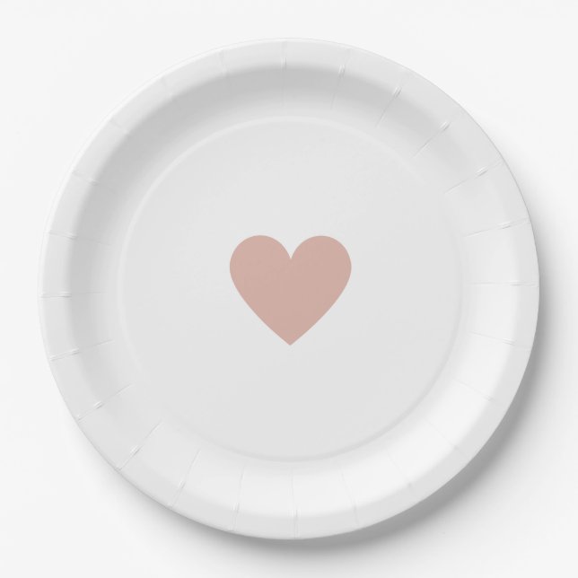 Modern Simple Pink Heart Paper Plate (Front)