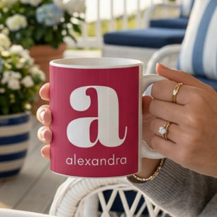Modern Simple Pink Monogram Initial Letter Name Coffee Mug