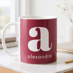 Modern Simple Pink Monogram Initial Letter Name Coffee Mug