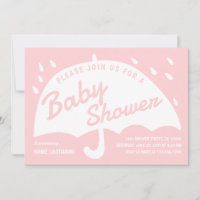 Modern Simple Pink White Umbrella Rain Baby Shower