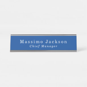 Modern Simple Plain Deep Blue Minimalist Desk Name Plate