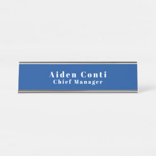 Modern Simple Plain Deep Blue Minimalist Desk Name Plate