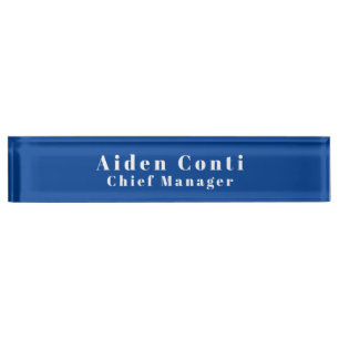 Modern Simple Plain Deep Blue Minimalist Nameplate