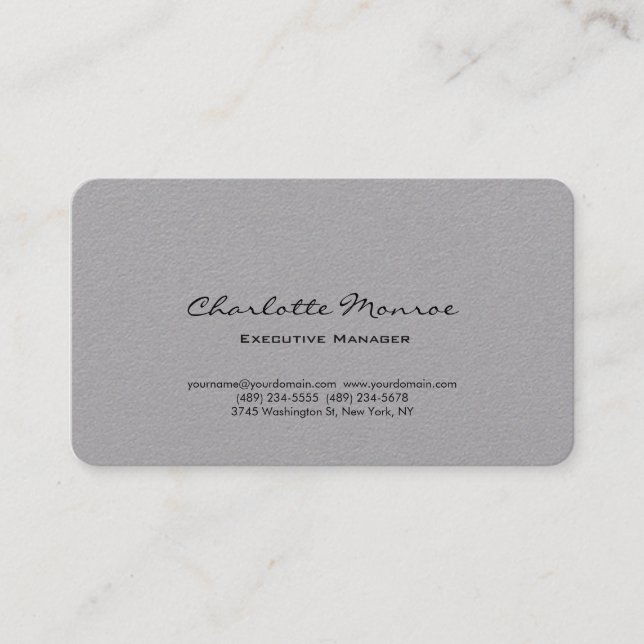 Modern Simple Plain Minimalist Professional Grey Business Card (Front)