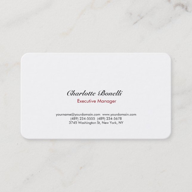 Modern Simple Plain Minimalist White Professional Business Card (Front)