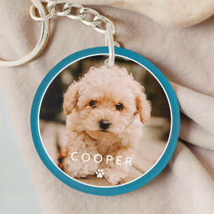 Modern Simple Playful Elegant Chic Paw Pet Photo Key Ring