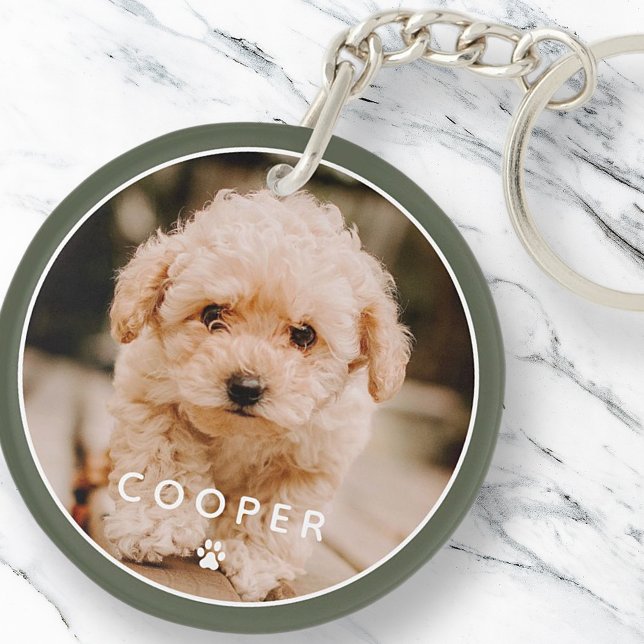 Modern Simple Playful Elegant Chic Paw Pet Photo Key Ring (Creator Uploaded)