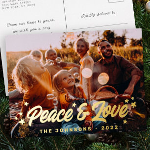 Modern Simple Playful Greetings Stars Family Photo Foil Holiday Postcard