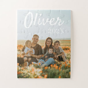 Modern Simple Playful Script Family Photo Jigsaw P Puzzle