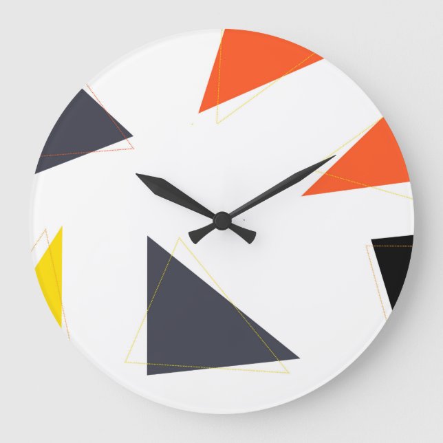 Modern, simple, playful triangle geometric pattern large clock (Front)