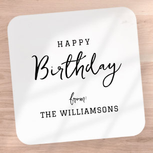 Modern Simple Preppy Happy Birthday Greeting Square Sticker
