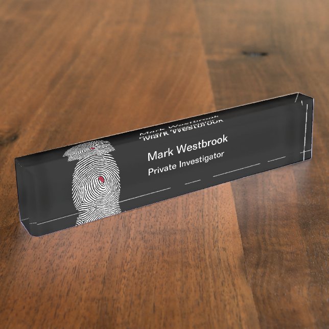 Modern Simple Private Investigator Fingerprint Nameplate (Side)