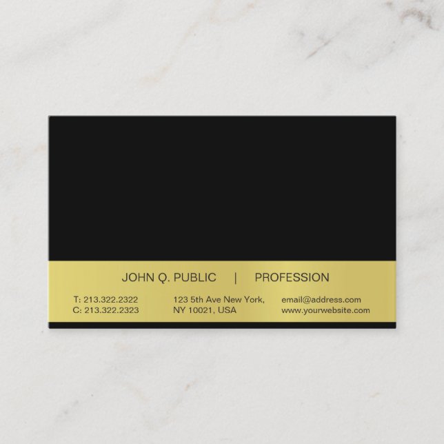 Modern Simple Professional Black Gold Semi Gloss Business Card (Front)