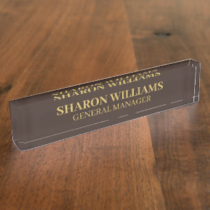 Modern Simple Professional Brown Gold Office Title Nameplate