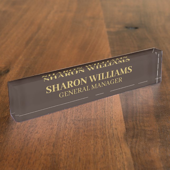 Modern Simple Professional Brown Gold Office Title Nameplate (Side)