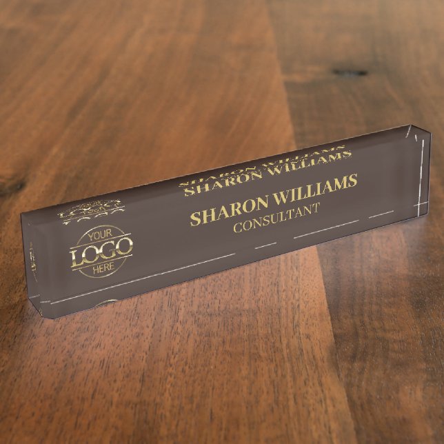 Modern Simple Professional Brown Gold Office Title Nameplate (Side)