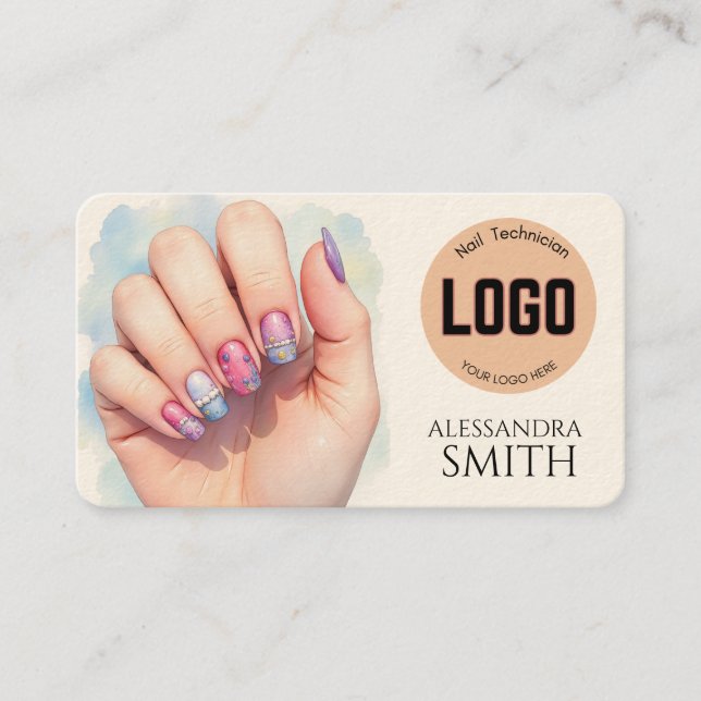 Modern Simple Professional Business Nail Tech Card (Front)