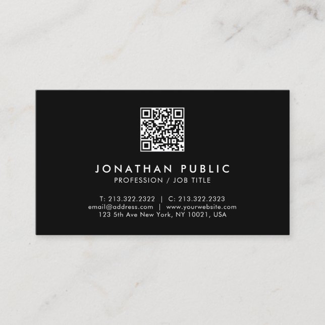 Modern Simple Professional QR Code Black And White Business Card (Front)