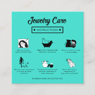 Modern Simple Professional Teal Jewellery Care Gui Square Business Card