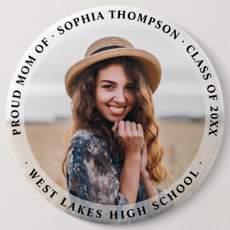 Modern Simple Proud Mum Graduate Photo Dark 6 Cm Round Badge
