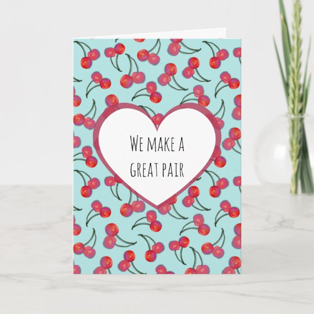 Modern & Simple Punny Cherry Pattern Anniversary Card (Front)