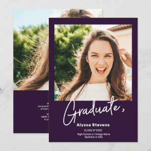 Modern simple purple 2 photos graduation announcement