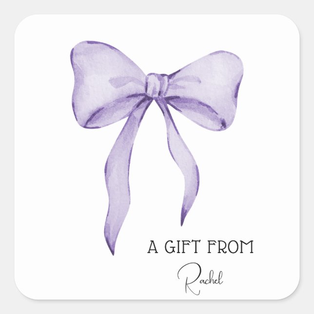 Modern Simple Purple Bow Personalised Gift From Square Sticker (Front)